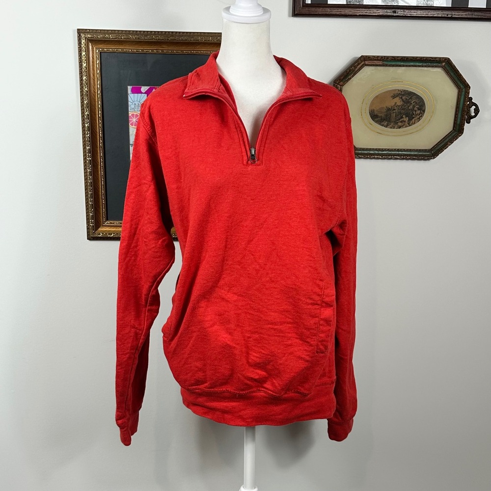 Red Delta Fleece 1/4 Zip Sweatshirt - SIZE S Minimalist Casual Fall Winter